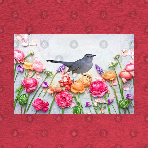 Gray Catbird in the Flower Garden by lauradyoung